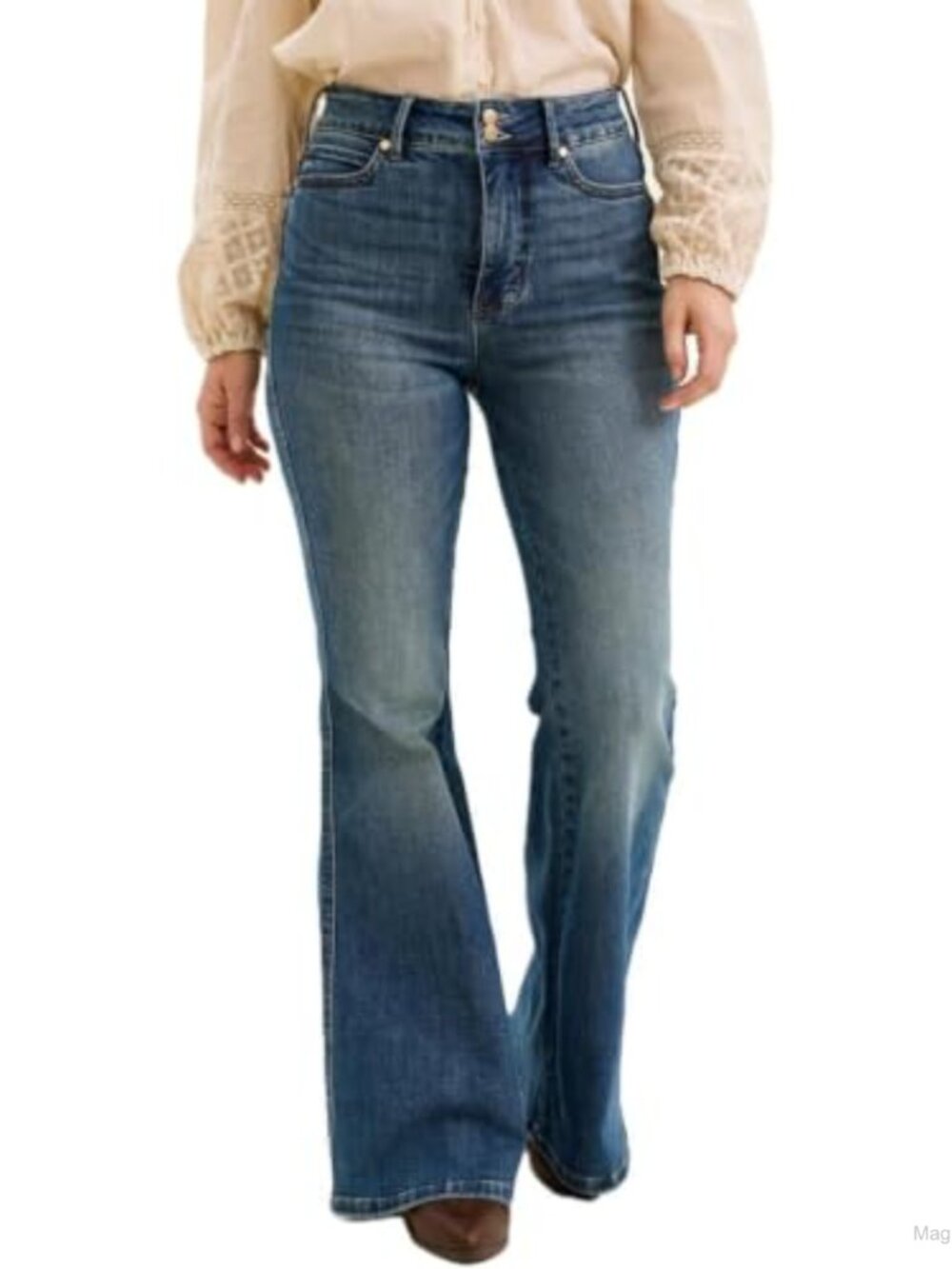 High Waisted Tummy Control Flare Jeans with Double Button